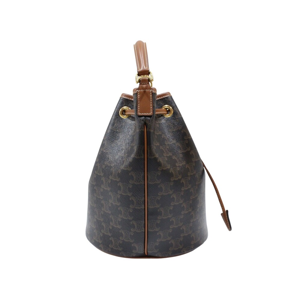 Celine Teen Clara bag brown tan Triomphe canvas calf leather handbag shoulder - Picture 4 of 7